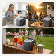 Simzlife Portable Countertop Ice Maker, 26 lb Daily Output, 9 Bullet Ice Cubes in 6 Minutes, Self-Cleaning, Gray, Includes Ice Basket and Scoop