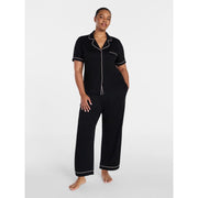 Joyspun Women's Dreamy Soft Collection Notch Collar Short Sleeve Top and Capri Pants Pajama Set, Relaxed Fit, Contrast Piping, XS-3X
