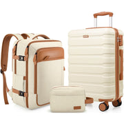 MIUSSE 3-Piece Carry On Luggage Set, 20-Inch Hard Shell Suitcase with 360 Spinner Wheels, TSA Lock, 18-Inch Travel Backpack with Laptop Compartment and USB Port, White