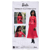 Mattel Barbie Signature Collectible Fashion Doll, Milan Street Style Outfit with Red Jacket, Pleated Skirt, Black Boots, Mini Purse, JJX31