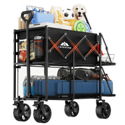 RoveStep Double Decker Folding Garden Wagon, 320L Dual-Level Capacity, 400 lb Load, Heavy-Duty Steel Frame, Collapsible with 360 Swivel Wheels and Brake, Big Wheels, Double Extended Tailgate