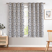 Curtainking GMVNSBLKP2-5063C02 Damask Printed Curtains, W52 x L63 Blue on Greyish Beige