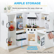 Best Choice Products SKY6910 Interactive Wooden Kids Pretend Play Corner Kitchen Set With Lights & Sounds - White