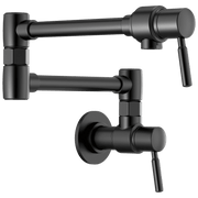 Brizo Euro Wall Mounted Pot Filler Faucet, Matte Black, 4 GPM, Single Hole, Double Handle, 62820LF-BL