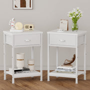 Satifur ET-007C Set of 2 Nightstands, 3-Tier End Tables w/Removable Fabric Drawer, Adjustable Legs, White