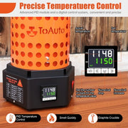 TOAUTO Electric Gold Melting Furnace, 1800W Heating, 3KG Graphite Crucible, Digital Temperature Control, Jewelry Casting Kit, Orange, TRF3000