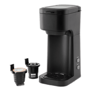 Mainstays Single Serve Dual Brew Coffee Maker, Black Matte, 14 oz Water Reservoir, Automatic Shut Off, Compact Design
