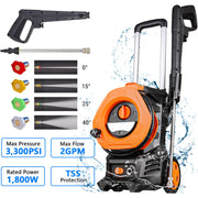 Vebreda 3300 PSI Electric Pressure Washer for Cars Homes Driveways, Patios Orange