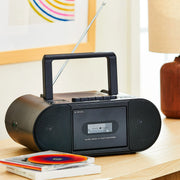 onn. 100135464 Portable CD/Cassette Boombox with Bluetooth Wireless Technology, Black