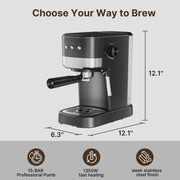 NICWIN Espresso Machine 15 Bar, Professional Espresso Maker with 70C Steam Wand, Auto Milk Frother, 1.2L Removable Water Tank, Black Matte Finish, CM-8502D