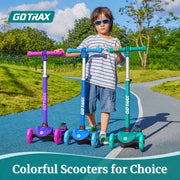 Gotrax KS1 Kids Kick Scooter with LED Lighted Wheels, 3 Adjustable Height Handlebars, Lean-to-Steer Technology, Wide Anti-Slip Deck, Green