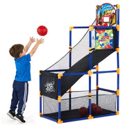 EcoSummer 2-in-1 Kids Basketball Arcade Game Set Height Adjustable Indoor Outdoor Hoop with Dart Board 4 Balls 6 Sticky Balls Ages
