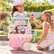 Kid Connection 42-Piece Ice Cream Cart Pretend Play Set with Cones, Popsicles, Toppings, Menu, Tablet, Dress-Up Accessories, Multicolor