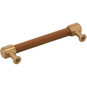 Signature Hardware Lazzara Cognac Leather Bar Cabinet Pull, Satin Nickel, 5-1/16 Inch Center to Center, 954069-5116