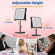 Ruacq 290-B Rechargeable Makeup Mirror, 4000mAh Battery, Lighted Vanity Mirror with 1X/10X Magnification, 3 Adjustable Color Lights, Brightness Control, Height Adjustable, 360 Rotation, Matte Black