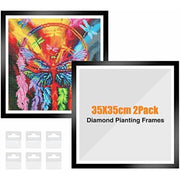 Unbranded Magnetic Diamond Painting Frames, 35x35cm Canvas, Black Self-Adhesive with White Border and Hooks, 2-Pack