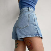 xiaowwww Women Plus Size Denim Skort High Waist A Line Mini Skirt Shorts Casual Summer