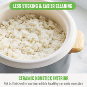 GreenLife 3 Cup Non Stick Electric Rice Cooker with Ceramic Coating, Cream, Auto Keep Warm, CC008704-003