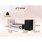 Naxa Electronics Victor Milwaukee 50 Watt Desktop CD Stereo System with Bluetooth, Functioning Square VU Meters, Detached Speakers, Remote Control, Silver