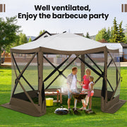 Hoteel H0044 12x12ft Pop-up Gazebo EZ Set-up Camping Canopy Tent with 6 Sides Mosquito Netting, Brown