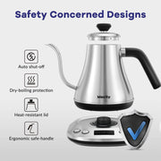 Mecity LCD Display 1200W Quick Heating Electric Kettle, Silver - BPA Free Plastic