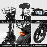 Mega Motion HS5 Electric Scooter Ebike, 400W Foldable Scooter with Seat 18.6MPH/7.8Ah Battery, Black