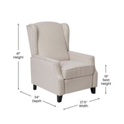 Flash Furniture Prescott Push Back Recliner Chair, Slim Wingback Design, Cream Polyester Upholstery with Nailhead Trim, 61 in