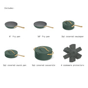 Beautiful 19917 12-Piece Ceramic Nonstick Cookware Set, Pots & Pans w/Strainer Lids, Thyme Green by Drew Barrymore