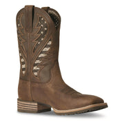 Ariat Hybrid VentTEK Western Boots, Wide Square Toe, Distressed Brown/American Flag, Leather with Breathable Mesh, 11