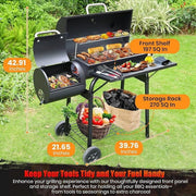 laraVist Charcoal Offset Smoker Grill, Dual-Zone Cooking, 285 sq.in, Portable with Wheels, Family Size for 4-6 People, Black