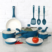 Mainstays MS55100138532 Classic Collection 12 Piece Nonstick Aluminum Alloy Cookware Set, Blue