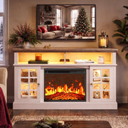 CHITOOMA Fireplace TV Stand with 23-Inch Electric Fireplace, 5100 BTU Heat, Adjustable Multi-Color LED Lighting, Farmhouse Style, White and Brown, Fits Up to 75 Inch TVs