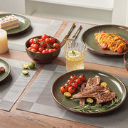 Pokini W-PTS24A 24-Piece Stoneware Dinnerware Sets, Plates and Bowls Dish Sets for 8, Gradient Green