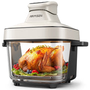 AIRMSEN 6.4QT Glass Air Fryer, Non-Toxic Borosilicate, 1600W, 400F Max, 4 Preset Modes, Adjustable Time and Temperature, Dishwasher-Safe, White