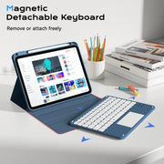 Aoub A3354 Touchpad Keyboard Case for iPad A16 11th Generation 11in and iPad 10th Generation 10.9in, Backlit Magnetic Detachable Wireless Bluetooth Keyboard, Navy Blue