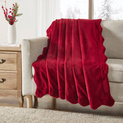 My Texas House Faux Fur Scallop Throw, Reversible Plush Rabbit Fur and Dutch Velvet, Red, 50 x 60 in