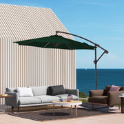 Fundaze 10ft Patio Umbrella Hanging Cantilever Offset, Adjustable Tilt, Green Polyester Canopy, Iron Frame