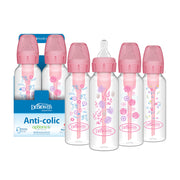 Dr. Brown's Narrow Anti-Colic Options+ Baby Bottles, 8 oz, Pink Floral, Pack of 4
