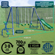 Sportspower MSC-5840 Super Swing and Glide Metal Swing Set with 2 Person Glider, Teeter Totter, 2 Blow Molded Swings, 5 ft Double Wall Slide, Blue and Yellow