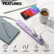 Honeywell HW-PSFB2-579W 9-Outlet Power Strip, 2-in-1 Surge Protector with 6 Angled AC Outlets, 3 AC Outlets, USB-A and Fast-Charging USB-C Ports, Pink