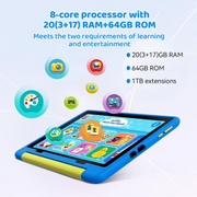 AEEZO Kids Tablet 10-Inch Android 16 for Ages 3-12, 5-Core 20GB+64GB (1TB Expandable), Parental Control, Pre-Installed KIDOZ & Shockproof Case (Blue)