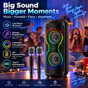 Seenda Karaoke Machine, Portable 50W Bluetooth Party Speaker with Dual 8-Inch Speakers, 2 Wireless Microphones, LED Disco Light, Black, BSE-100