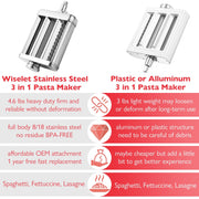 Wiselet 3 In 1 Pasta Maker Attachment for KitchenAid Stand Mixer, Stainless Steel Pasta Sheet Roller, Spaghetti and Fettucine Cutter, Adjustable Thickness, Heavy Duty