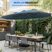 TASKBAY 15ft Double-Sided Rectangular Patio Umbrella with 48 Solar-Powered RGB LED Lights, Crank Handle, Blue, Freestanding with Sandbag Base
