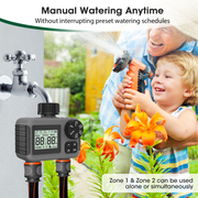 Cowin Sprinkler Timer, 2 Outlet Digital Irrigation Controller with Rain Delay, Manual and Automatic Watering System, Gray
