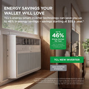 TCL 14,000 BTU Smart Inverter Window Air Conditioner, Energy Efficient, Quiet Cooling Technology, 3-in-1 Cooling Fan & Dehumidifier, White, 700 Sq Ft, W14WC72