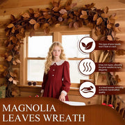 Brown Magnolia Leaf Garland, 6ft Realistic Artificial Fall Magnolia Leaves with Pinecones, UV Resistant, Waterproof
