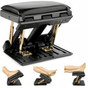 Ymokee 1000013 Adjustable Foot Rest with 4-Position Height, Foldable Metal Frame, Removable Leather Cushion, Black