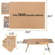 G TALECO GEAR PTZS008 Puzzle Board 1500 Pieces, Wooden Jigsaw Table w/4 Drawers & Cover, 34.3x26.5