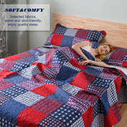 Jessy Home Plaid Patchwork Quilt, Reversible, Red and Blue, Queen Size